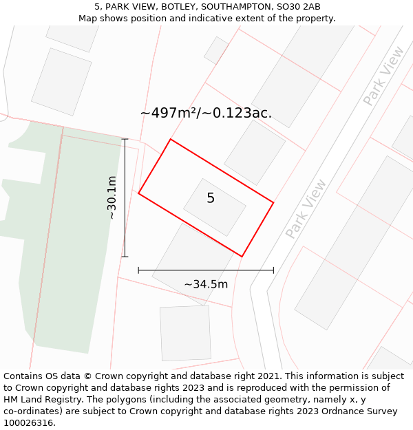 5, PARK VIEW, BOTLEY, SOUTHAMPTON, SO30 2AB: Plot and title map