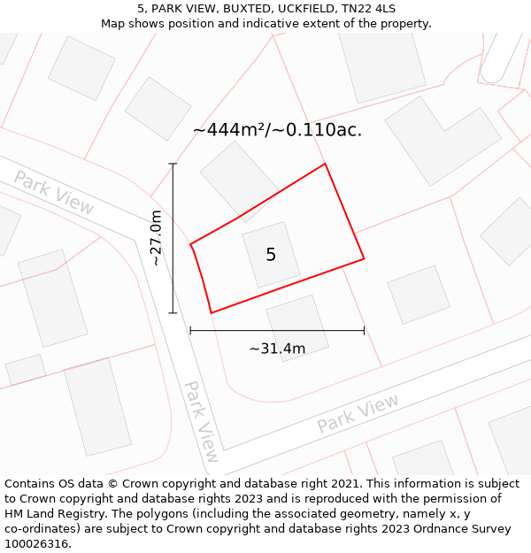 5, PARK VIEW, BUXTED, UCKFIELD, TN22 4LS: Plot and title map