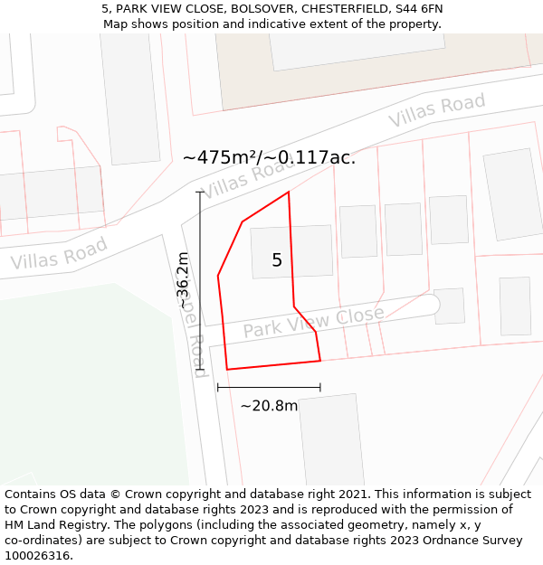 5, PARK VIEW CLOSE, BOLSOVER, CHESTERFIELD, S44 6FN: Plot and title map