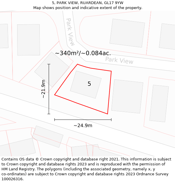 5, PARK VIEW, RUARDEAN, GL17 9YW: Plot and title map