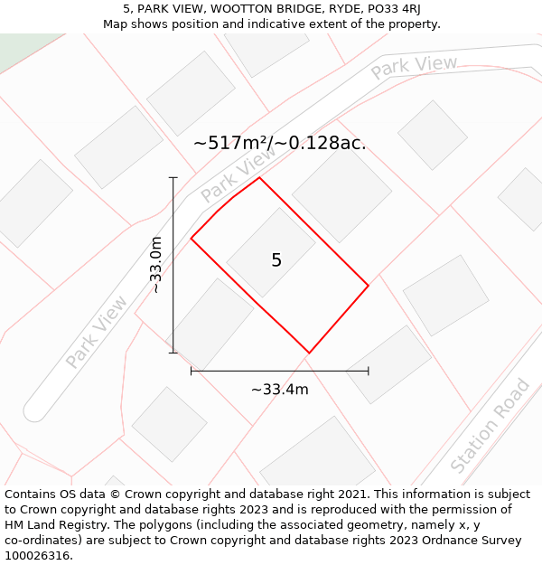 5, PARK VIEW, WOOTTON BRIDGE, RYDE, PO33 4RJ: Plot and title map