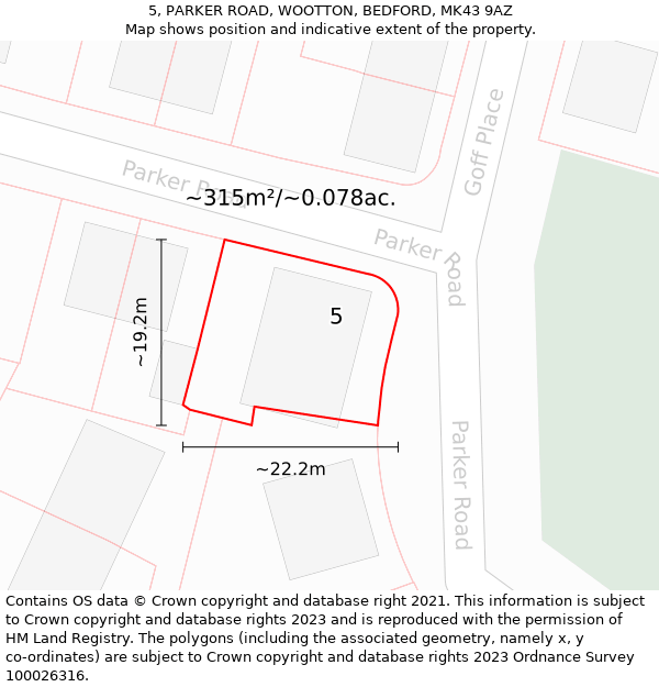 5, PARKER ROAD, WOOTTON, BEDFORD, MK43 9AZ: Plot and title map