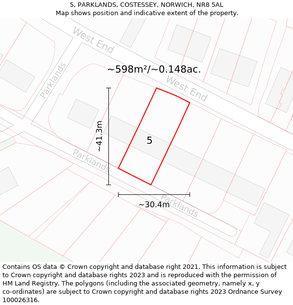 5, PARKLANDS, COSTESSEY, NORWICH, NR8 5AL: Plot and title map