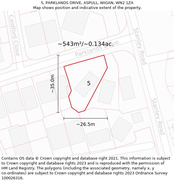 5, PARKLANDS DRIVE, ASPULL, WIGAN, WN2 1ZA: Plot and title map