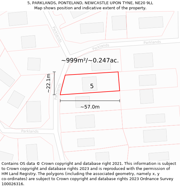 5, PARKLANDS, PONTELAND, NEWCASTLE UPON TYNE, NE20 9LL: Plot and title map