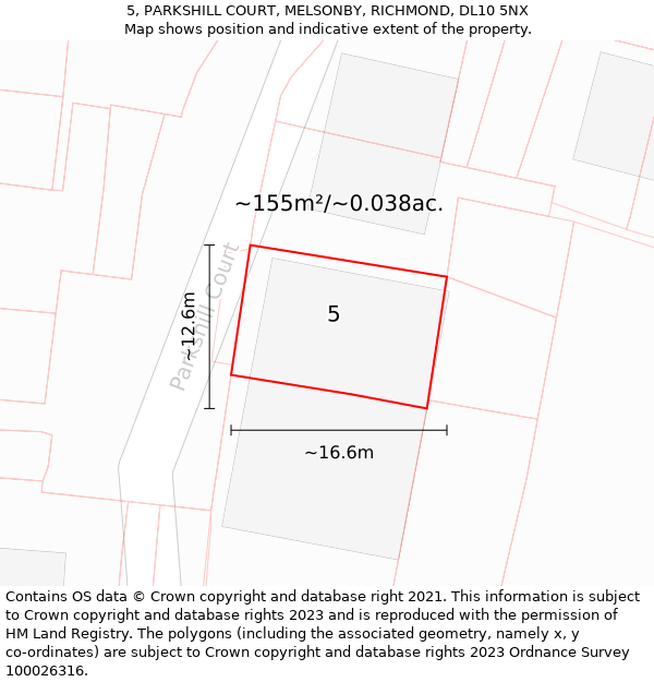 5, PARKSHILL COURT, MELSONBY, RICHMOND, DL10 5NX: Plot and title map