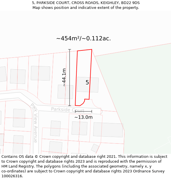 5, PARKSIDE COURT, CROSS ROADS, KEIGHLEY, BD22 9DS: Plot and title map