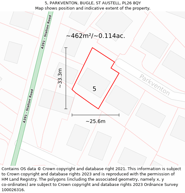 5, PARKVENTON, BUGLE, ST AUSTELL, PL26 8QY: Plot and title map