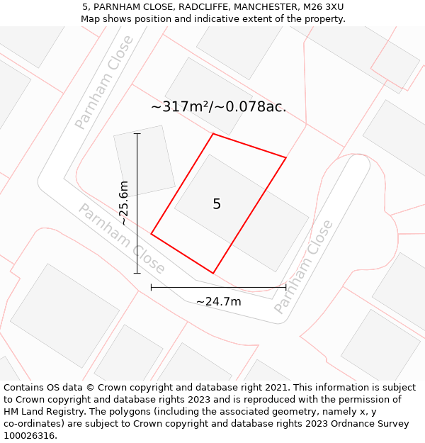 5, PARNHAM CLOSE, RADCLIFFE, MANCHESTER, M26 3XU: Plot and title map