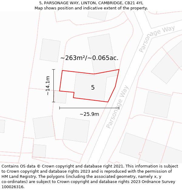 5, PARSONAGE WAY, LINTON, CAMBRIDGE, CB21 4YL: Plot and title map