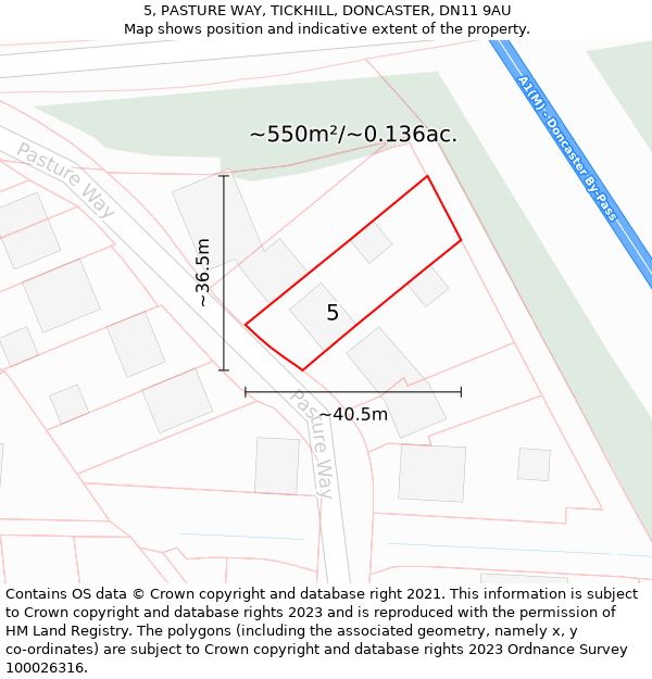 5, PASTURE WAY, TICKHILL, DONCASTER, DN11 9AU: Plot and title map