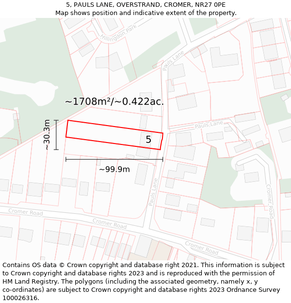 5, PAULS LANE, OVERSTRAND, CROMER, NR27 0PE: Plot and title map