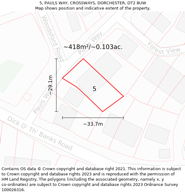 5, PAULS WAY, CROSSWAYS, DORCHESTER, DT2 8UW: Plot and title map