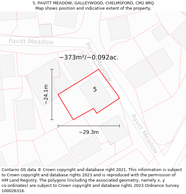 5, PAVITT MEADOW, GALLEYWOOD, CHELMSFORD, CM2 8RQ: Plot and title map