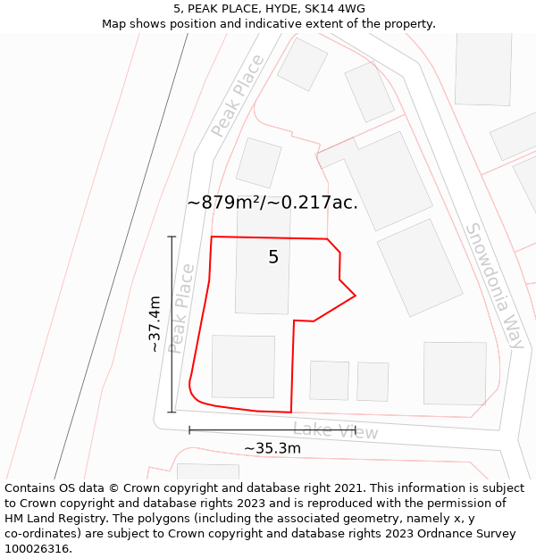 5, PEAK PLACE, HYDE, SK14 4WG: Plot and title map