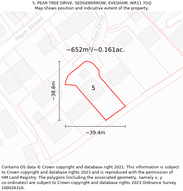 5, PEAR TREE DRIVE, SEDGEBERROW, EVESHAM, WR11 7GQ: Plot and title map