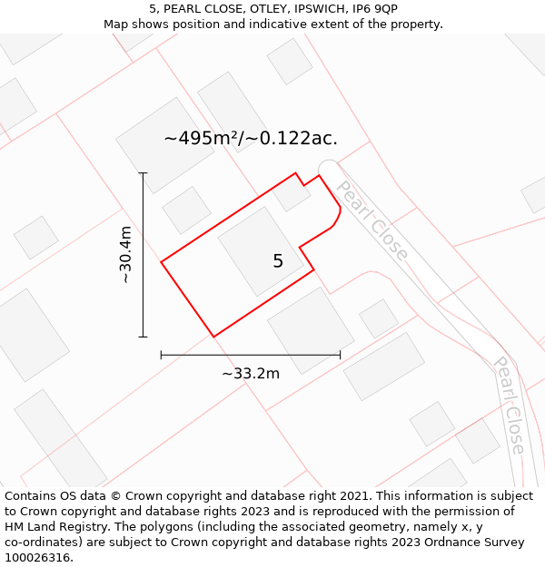 5, PEARL CLOSE, OTLEY, IPSWICH, IP6 9QP: Plot and title map