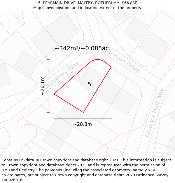 5, PEARMAIN DRIVE, MALTBY, ROTHERHAM, S66 8SE: Plot and title map