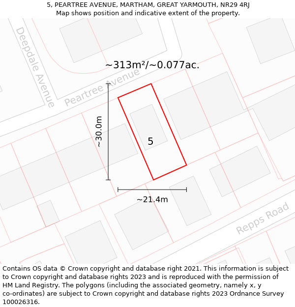 5, PEARTREE AVENUE, MARTHAM, GREAT YARMOUTH, NR29 4RJ: Plot and title map