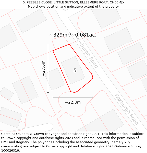 5, PEEBLES CLOSE, LITTLE SUTTON, ELLESMERE PORT, CH66 4JX: Plot and title map