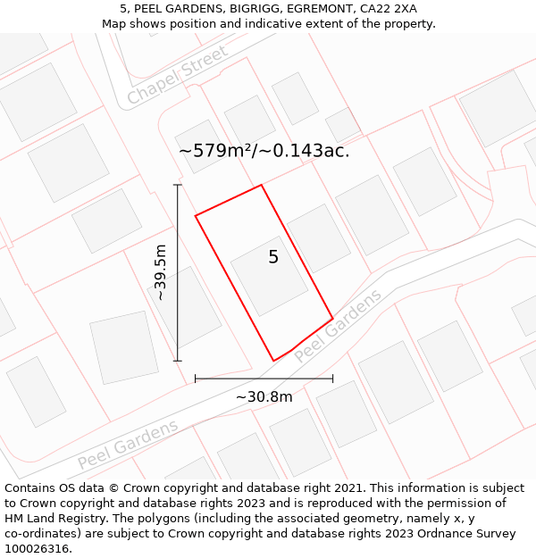 5, PEEL GARDENS, BIGRIGG, EGREMONT, CA22 2XA: Plot and title map