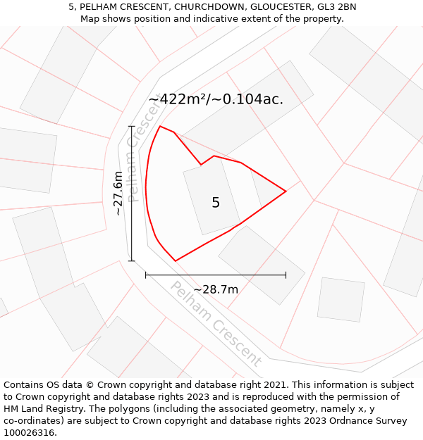 5, PELHAM CRESCENT, CHURCHDOWN, GLOUCESTER, GL3 2BN: Plot and title map