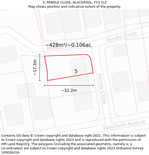 5, PENDLE CLOSE, BLACKPOOL, FY3 7LZ: Plot and title map