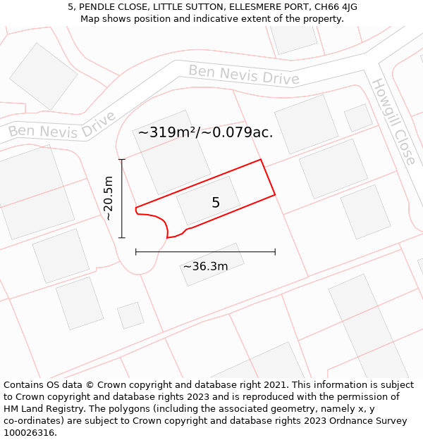 5, PENDLE CLOSE, LITTLE SUTTON, ELLESMERE PORT, CH66 4JG: Plot and title map