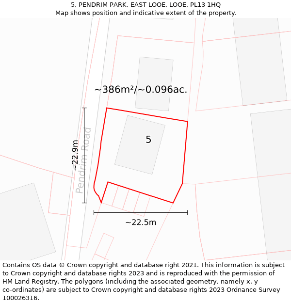 5, PENDRIM PARK, EAST LOOE, LOOE, PL13 1HQ: Plot and title map