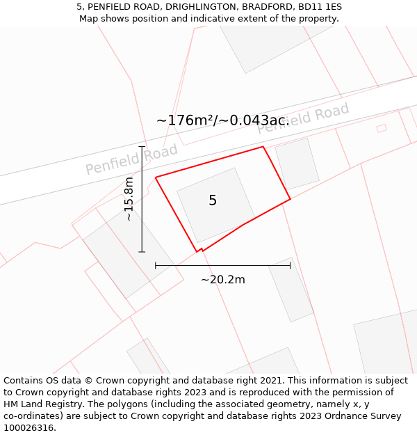 5, PENFIELD ROAD, DRIGHLINGTON, BRADFORD, BD11 1ES: Plot and title map