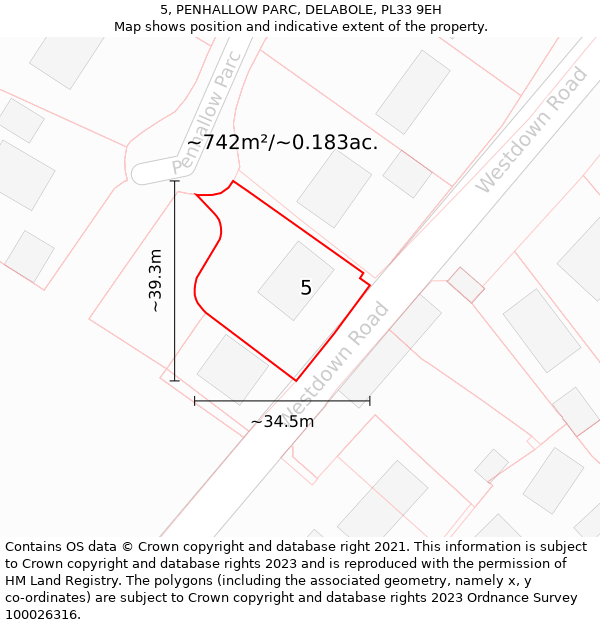 5, PENHALLOW PARC, DELABOLE, PL33 9EH: Plot and title map