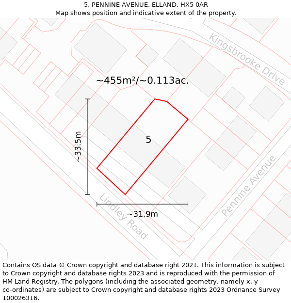 5, PENNINE AVENUE, ELLAND, HX5 0AR: Plot and title map