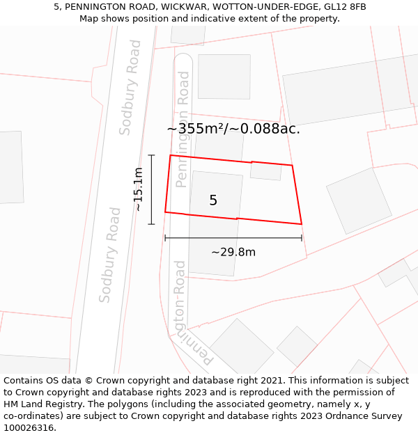 5, PENNINGTON ROAD, WICKWAR, WOTTON-UNDER-EDGE, GL12 8FB: Plot and title map