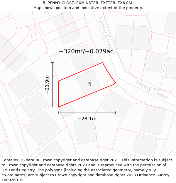 5, PENNY CLOSE, EXMINSTER, EXETER, EX6 8SU: Plot and title map