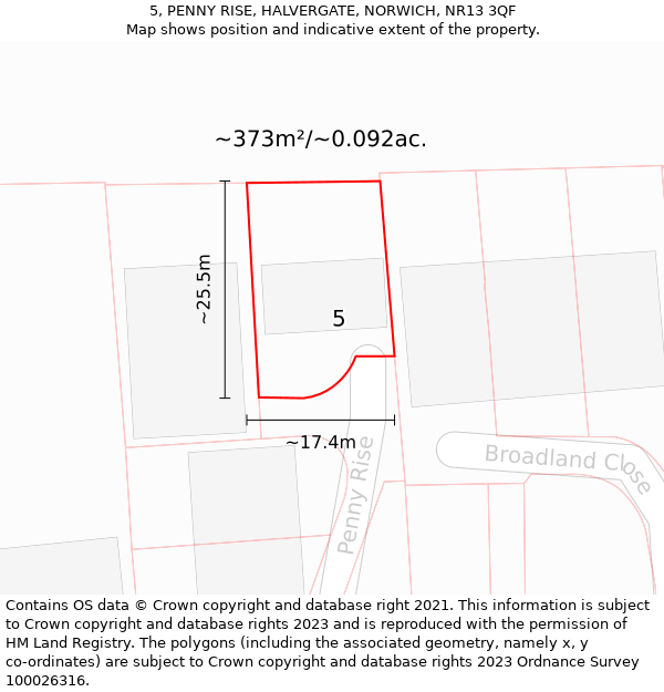 5, PENNY RISE, HALVERGATE, NORWICH, NR13 3QF: Plot and title map