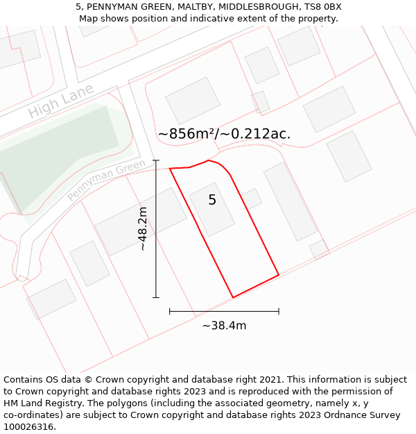 5, PENNYMAN GREEN, MALTBY, MIDDLESBROUGH, TS8 0BX: Plot and title map