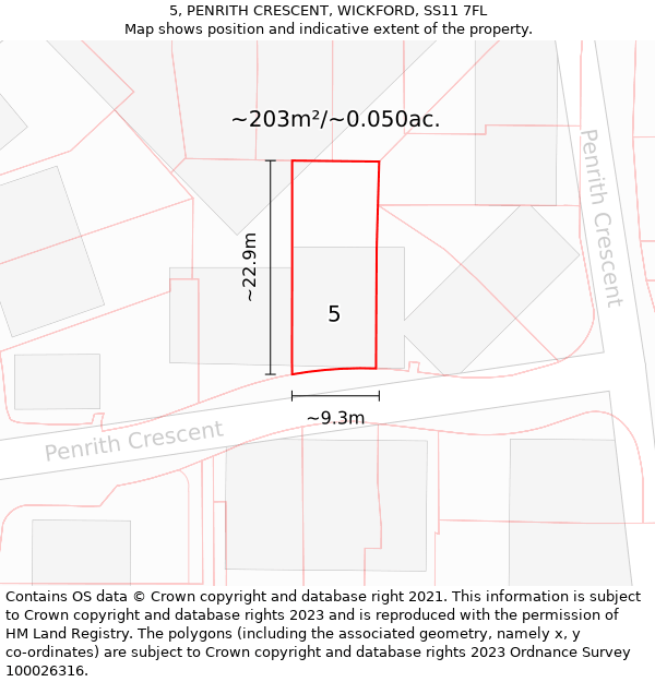 5, PENRITH CRESCENT, WICKFORD, SS11 7FL: Plot and title map