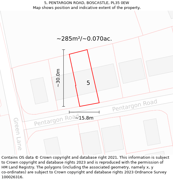 5, PENTARGON ROAD, BOSCASTLE, PL35 0EW: Plot and title map