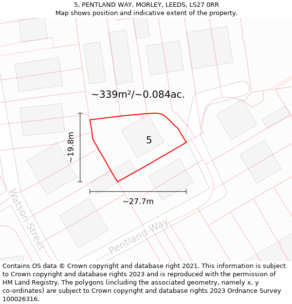 5, PENTLAND WAY, MORLEY, LEEDS, LS27 0RR: Plot and title map