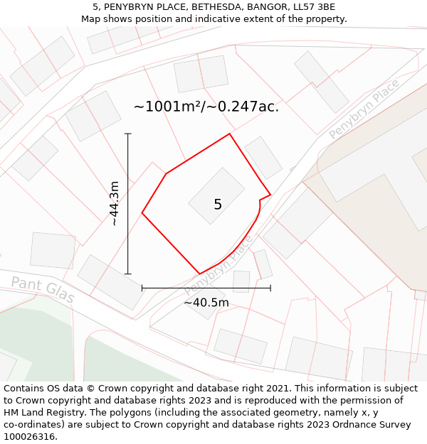 5, PENYBRYN PLACE, BETHESDA, BANGOR, LL57 3BE: Plot and title map