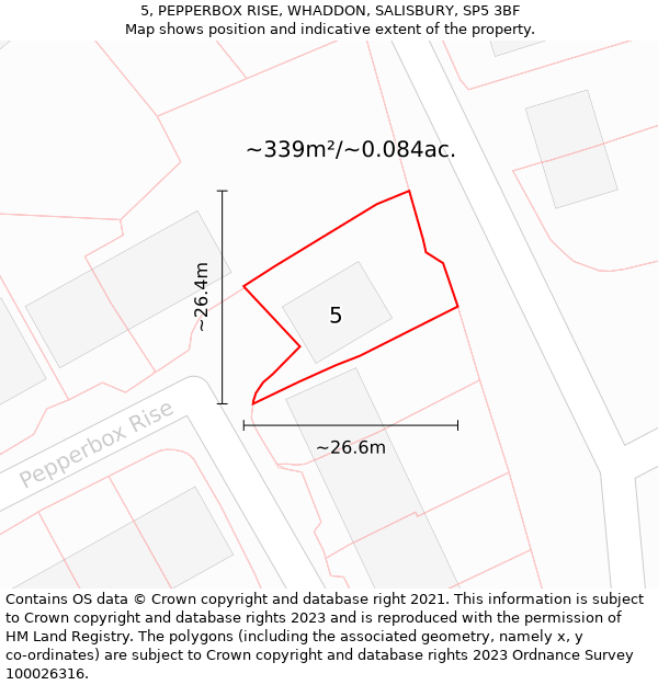 5, PEPPERBOX RISE, WHADDON, SALISBURY, SP5 3BF: Plot and title map