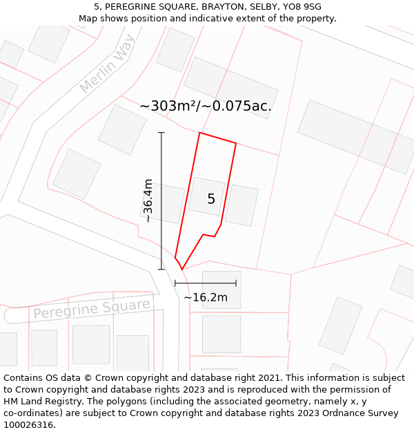 5, PEREGRINE SQUARE, BRAYTON, SELBY, YO8 9SG: Plot and title map