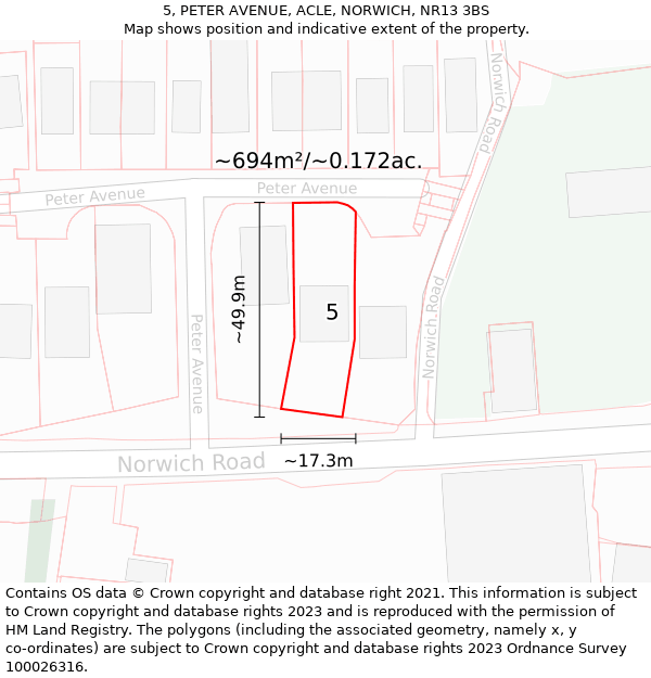 5, PETER AVENUE, ACLE, NORWICH, NR13 3BS: Plot and title map