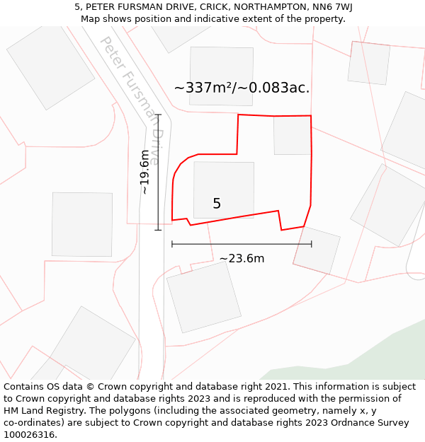 5, PETER FURSMAN DRIVE, CRICK, NORTHAMPTON, NN6 7WJ: Plot and title map