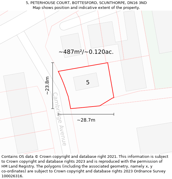 5, PETERHOUSE COURT, BOTTESFORD, SCUNTHORPE, DN16 3ND: Plot and title map