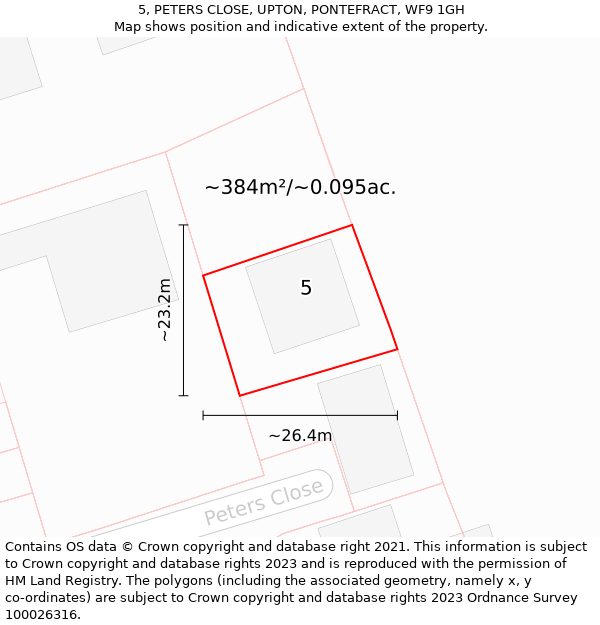 5, PETERS CLOSE, UPTON, PONTEFRACT, WF9 1GH: Plot and title map