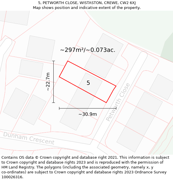 5, PETWORTH CLOSE, WISTASTON, CREWE, CW2 6XJ: Plot and title map