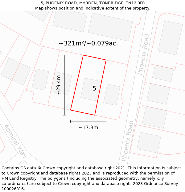 5, PHOENIX ROAD, MARDEN, TONBRIDGE, TN12 9FR: Plot and title map