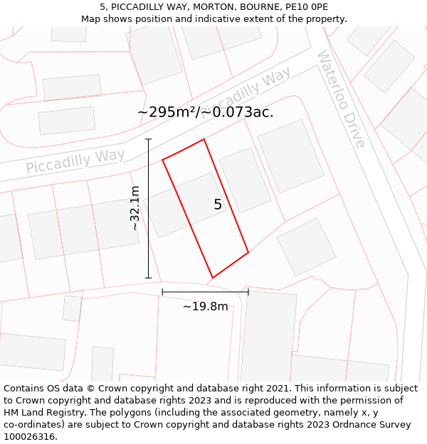 5, PICCADILLY WAY, MORTON, BOURNE, PE10 0PE: Plot and title map