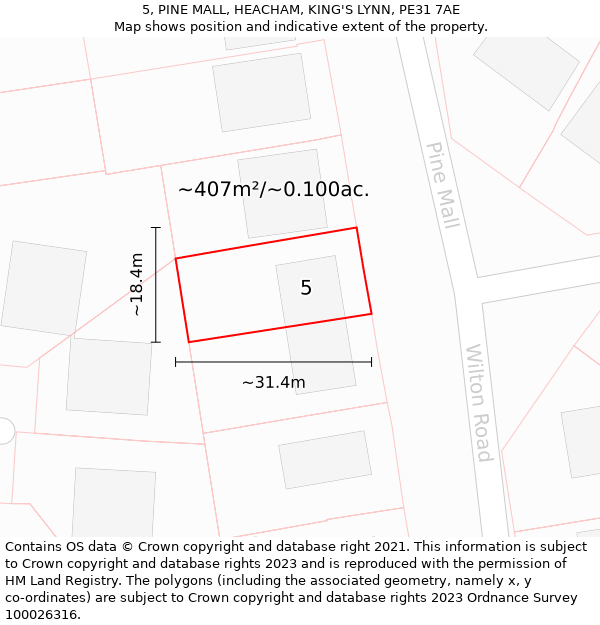 5, PINE MALL, HEACHAM, KING'S LYNN, PE31 7AE: Plot and title map